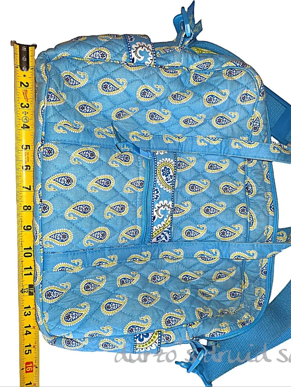 Vera Bradley Quilted Laptop Messenger Bag Blue Paisley Travel Work Tote